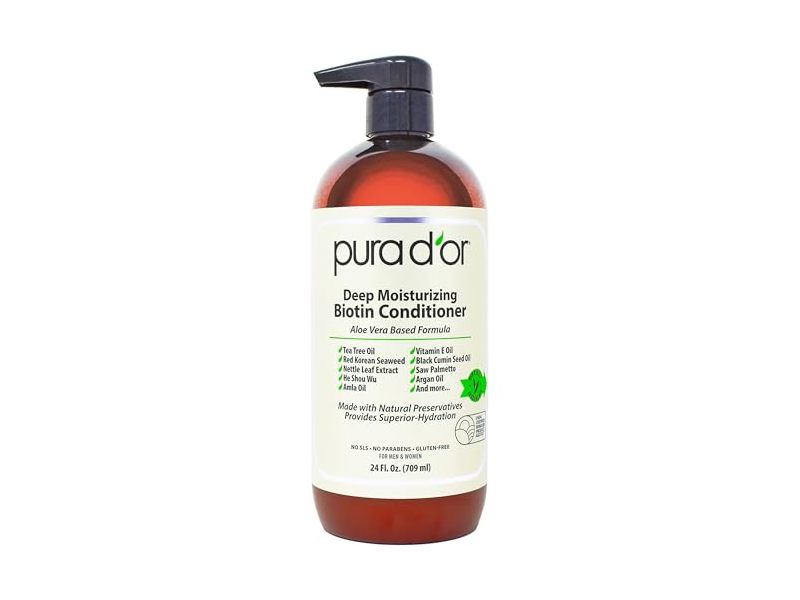 Pura D'or Deep Moisturizing Biotin Conditioner, Aloe Vera, 24 fl oz/709 mL