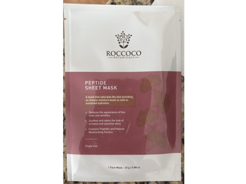 Roccoco Botanicals Peptide Sheet Mask, 0.88 oz/25 g, 1 Count