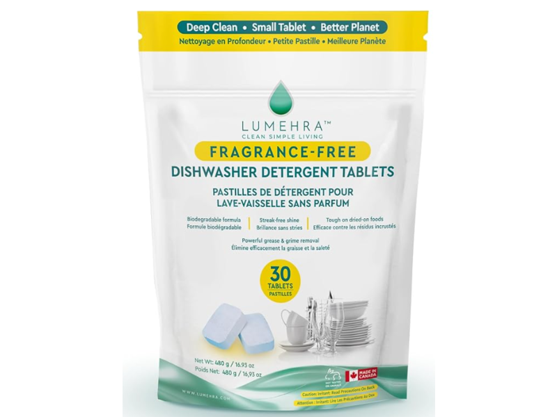 Lumehra Dishwasher Detergent Tablets, Fragrance Free, 16.93 oz/480 g, 30 Tablets