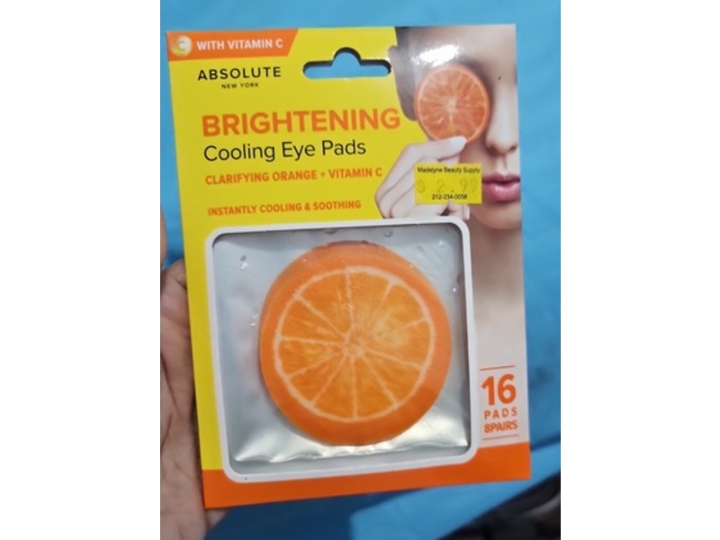 Absolute New york Brightening Cooling Eye Pads, clarifying Orange + Vitamin C, 16 Count