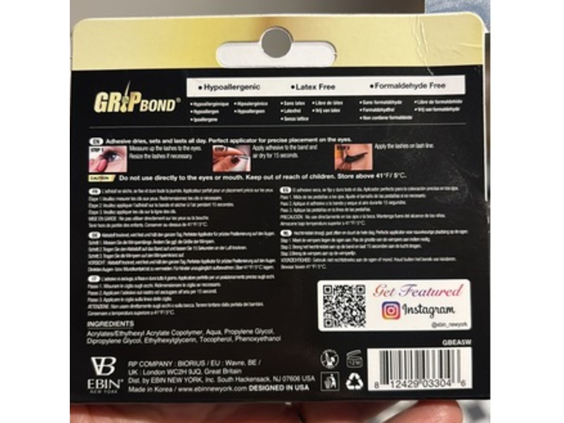 Ebin New York Eye Lash Adhesive, White, 0.17 oz/4.75 g