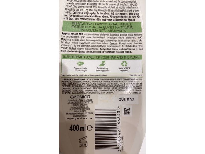 Garnier Respons Hydrating Shampoo, Almond Milk, 400 mL