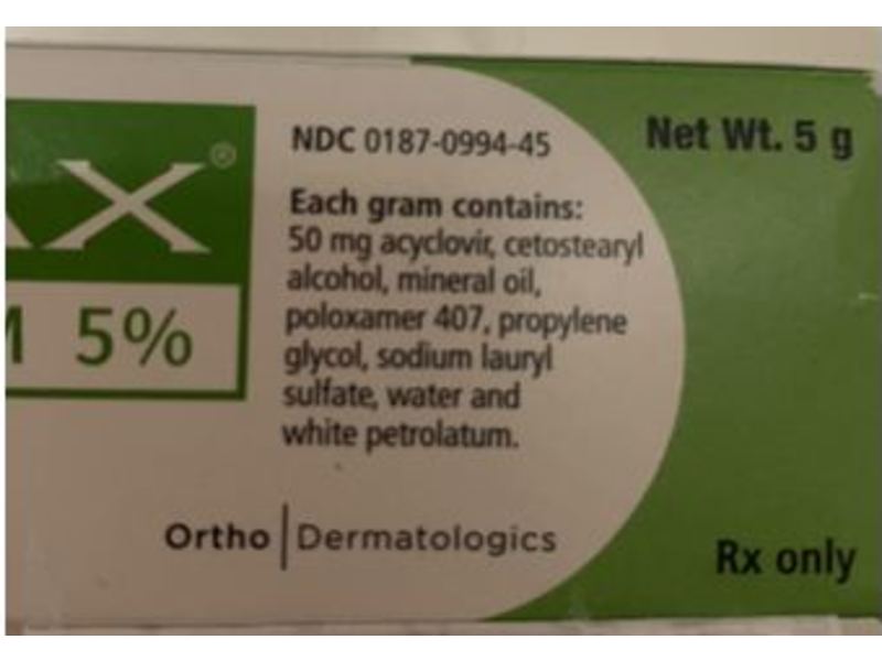 Zoviraz (Acyclovir) Cream 5%, 5 g Ortho Dermatologics (RX)