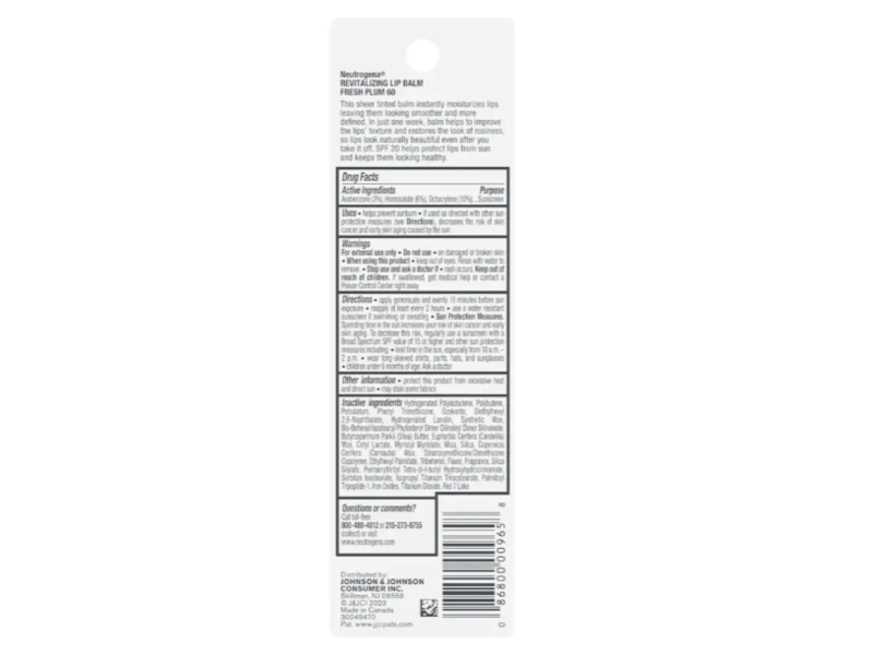 Neutrogena Revitalizing Lip Balm, SPF 20, Fresh Plum 60, 0.15 oz/4.2 g