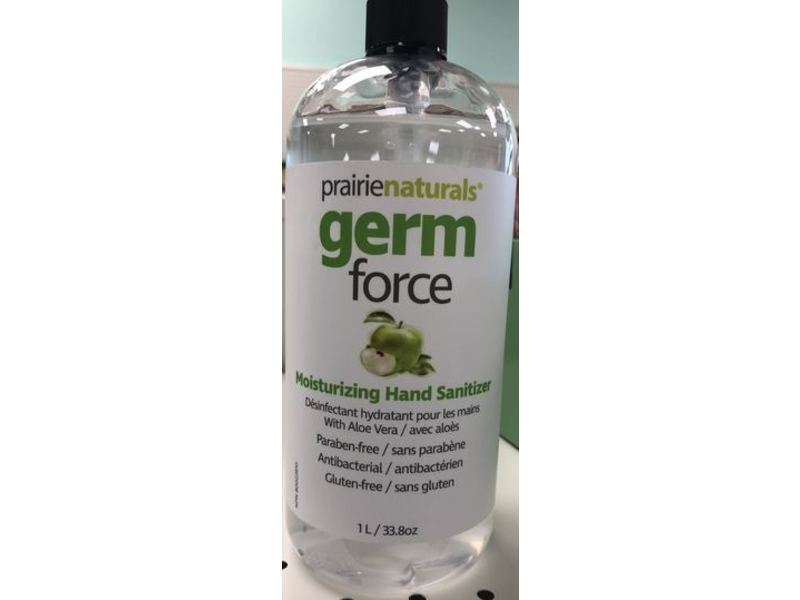 Prairie Naturals Germ Force Moisturizing Hand Sanitizer, Aloe Vera, Apple Scent, 33.8 oz/1 L