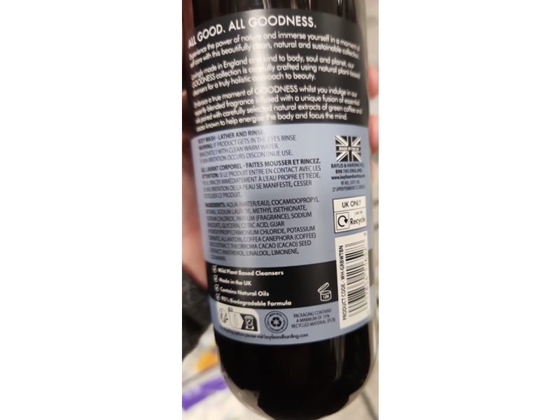 Baylis & Harding Goodness Beautifully Clean Body Wash, Tonka Bean & Neroli, 16.9 fl oz/500 mL