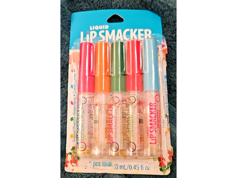 Lip Smacker Liquid Lip Gloss, Tropical Punch, Watermelon, Cotton Candy, Spun Sugar, Strawberry, 0.45 fl oz/14.0 mL, 5 Count