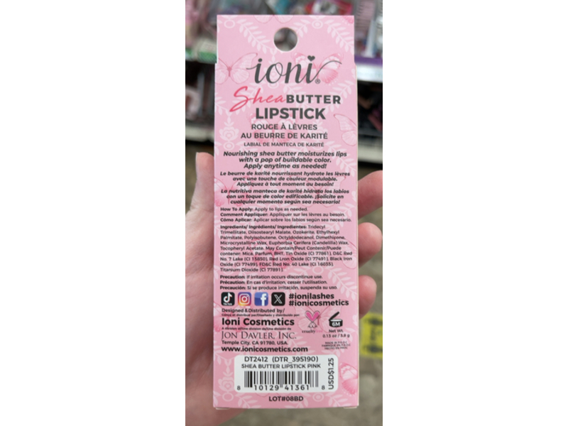 Ionic Cosmetics Shea Butter Lipstick, Pink, 0.13 oz/3.8 g