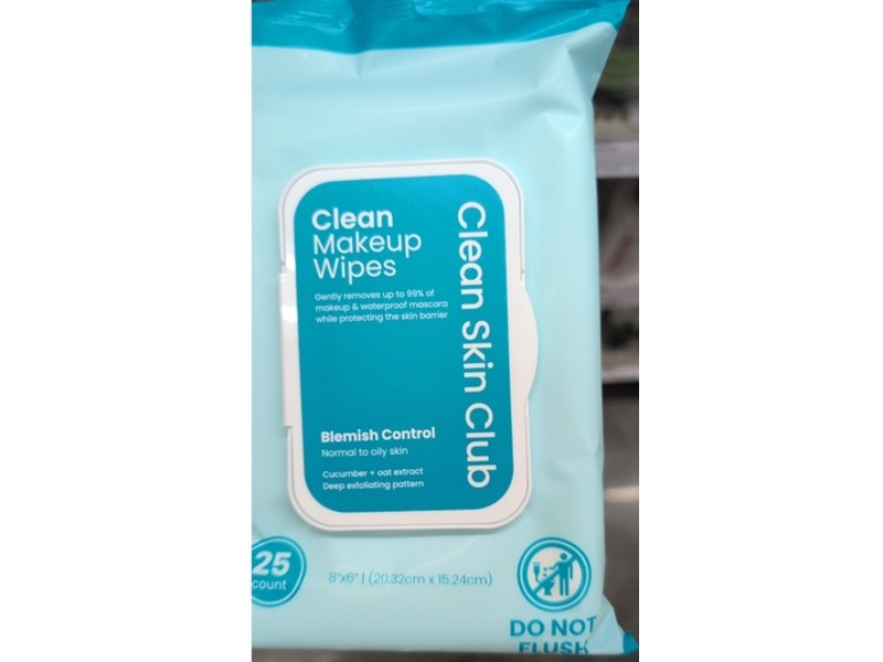 Clean Skin Club Blemish Control Clean Makeup Wipes, Cucumber + Oat Extract, 25 Count