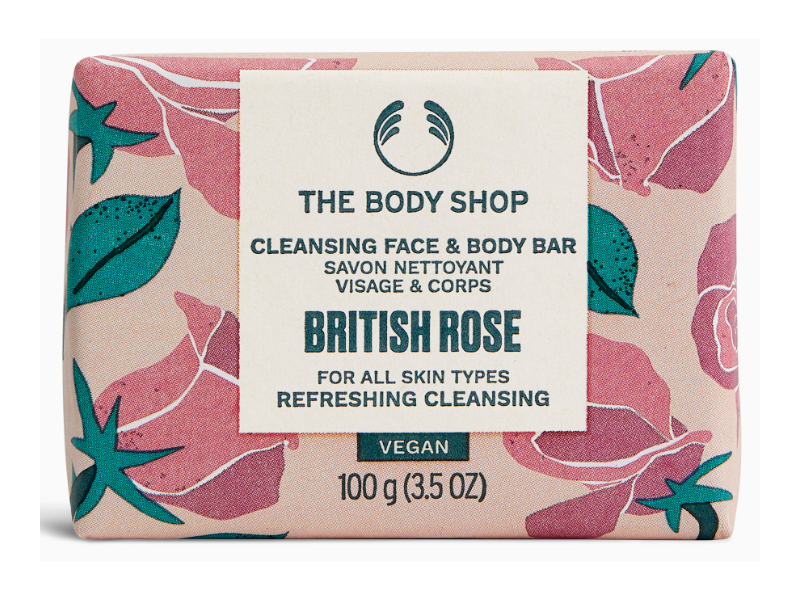 The Body Shop Cleansing Face & Body Bar, British Rose, 3.5 oz/100 g