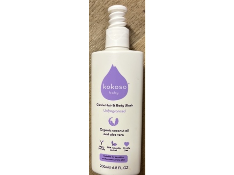 Kokoso Baby Unfragranced Gentle Hair & Body Wash, Coconut Oil & Aloe Vera, 6.8 fl oz/200 mL
