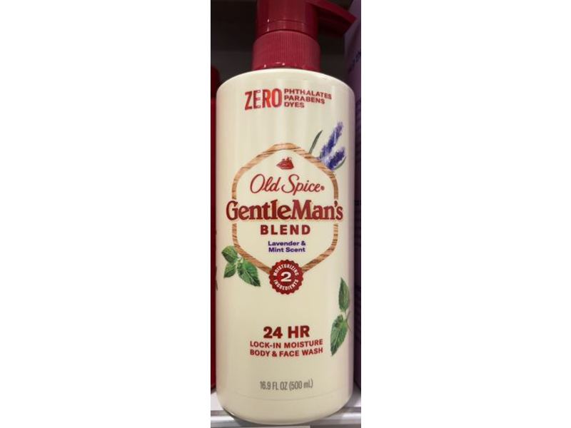 Old Spice Gentle Man's Blend 24 Hr Lock-In Moisture Body & Face Wash, Lavender & Mint, 16.9 fl oz, 500 mL, Pack Of 4