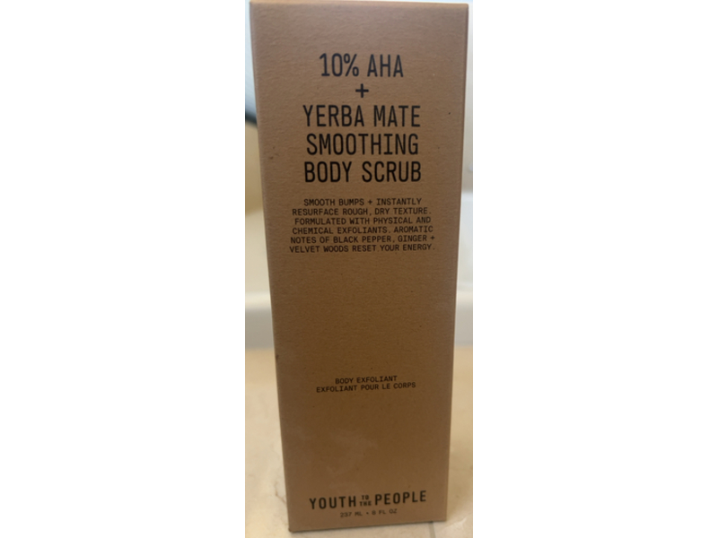 Youth To The People Smoothing Body Scrub, 10% AHA + Yerba Mate, 8 fl oz/237 mL