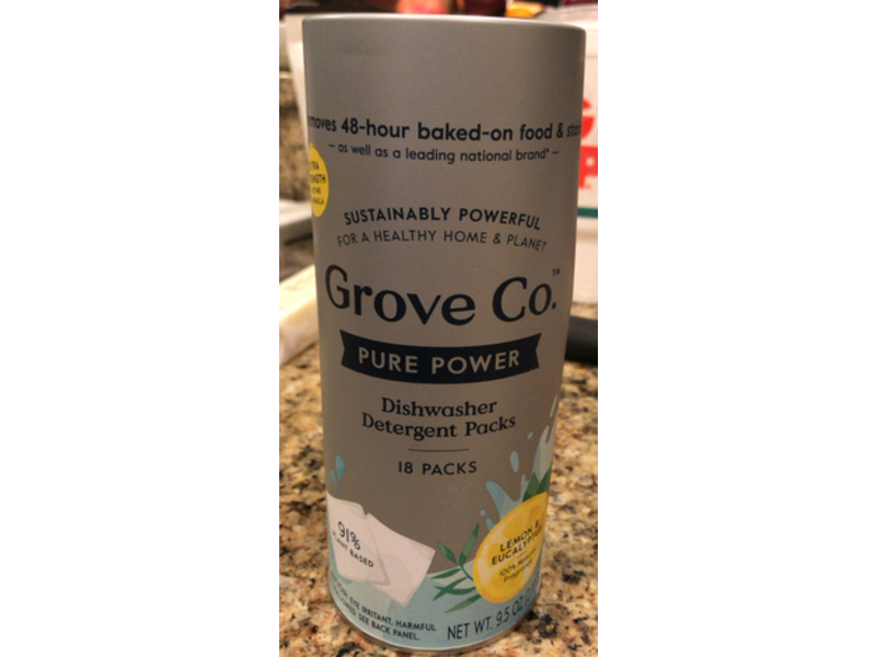Grove Co. Pure Power Dishwasher Detergent Packs, Lemon & Eucalyptus, 9.5 oz/270 g, 18 Packs
