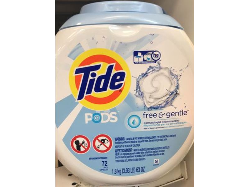 Tide Pods Free & Gentle Laundry Detergent, 72 Count, 63 oz/1.8 kg