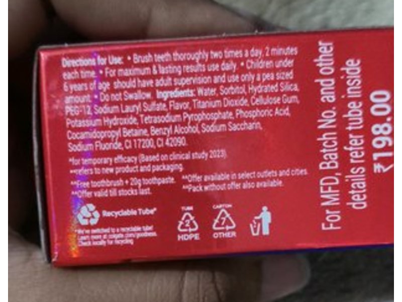 Colgate Visible White Toothpaste, Purple, 3.5 oz+0.7 oz/100 g+20 g