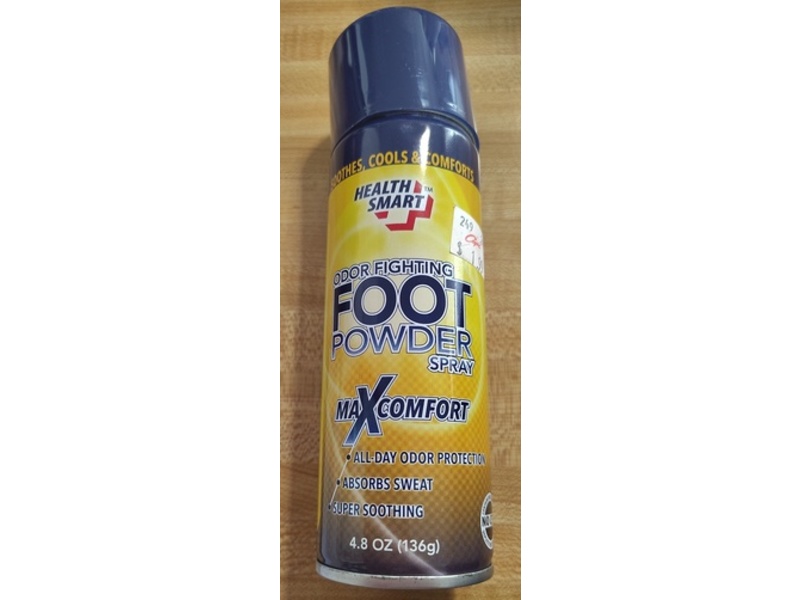 Health Smart Odor Fighting Foot Powder Spray, Max Comfort, 4.8 oz/136 g