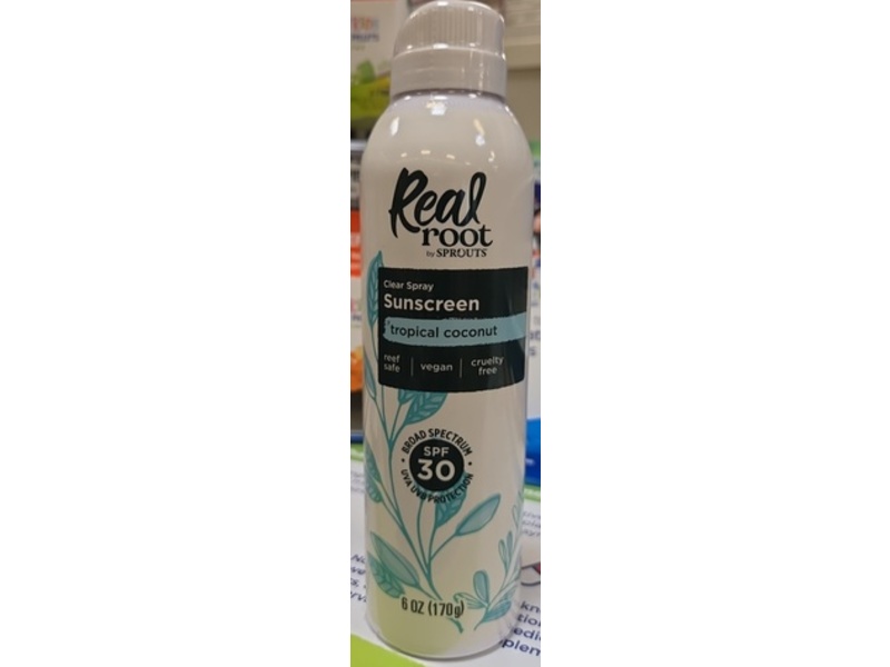 Sprouts Real Root Clear Spray Sunscreen, Tropical Coconut, SPF 30, 6 oz/170 g
