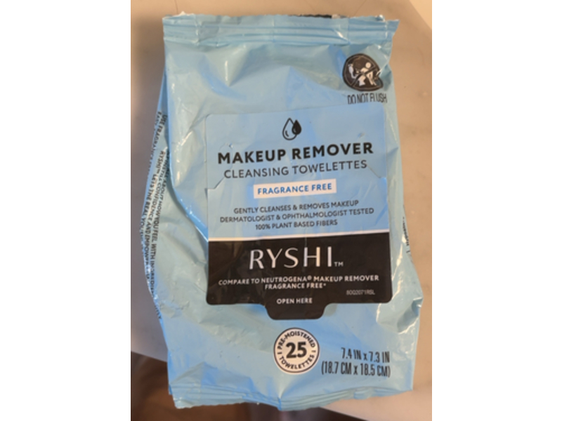 Ryshi Makeup Remover Cleansing Towelettes, 25 Count