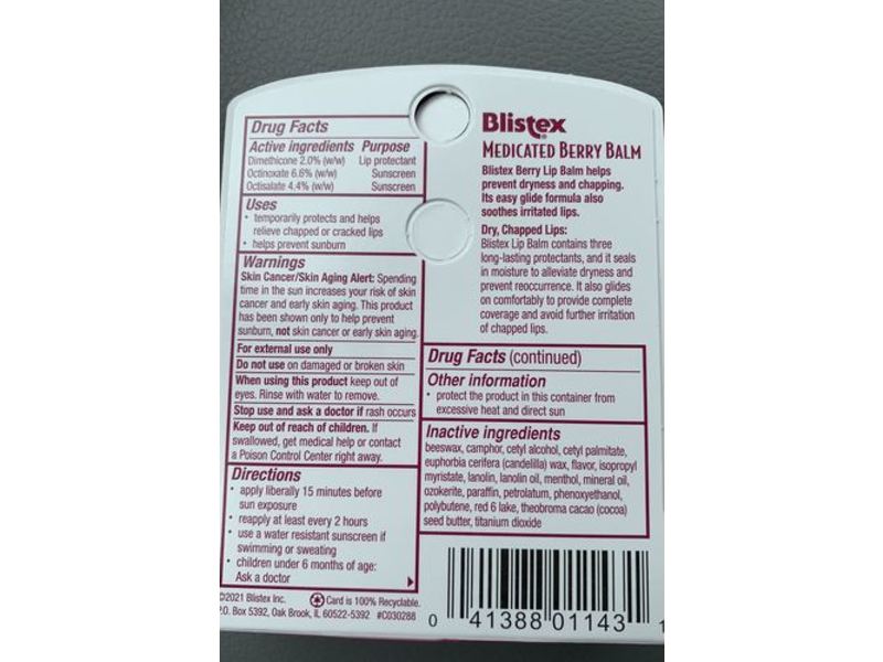 Blistex Medicated Lip Balm, Berry, SPF 15, 0.15 oz/4.25 g