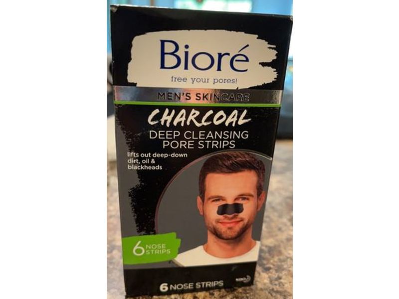 Biore Men's Blackhead Remover Pore Strips, Charcoal, Deep Cleansing, 6 Count