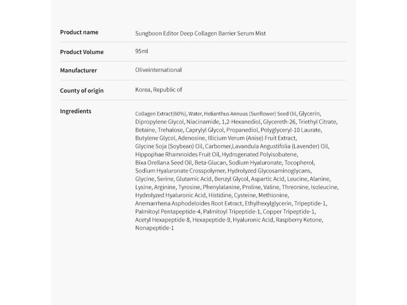 Sungboon Editor Deep Collagen Barrier Serum Mist, 3.21 fl oz/95 mL