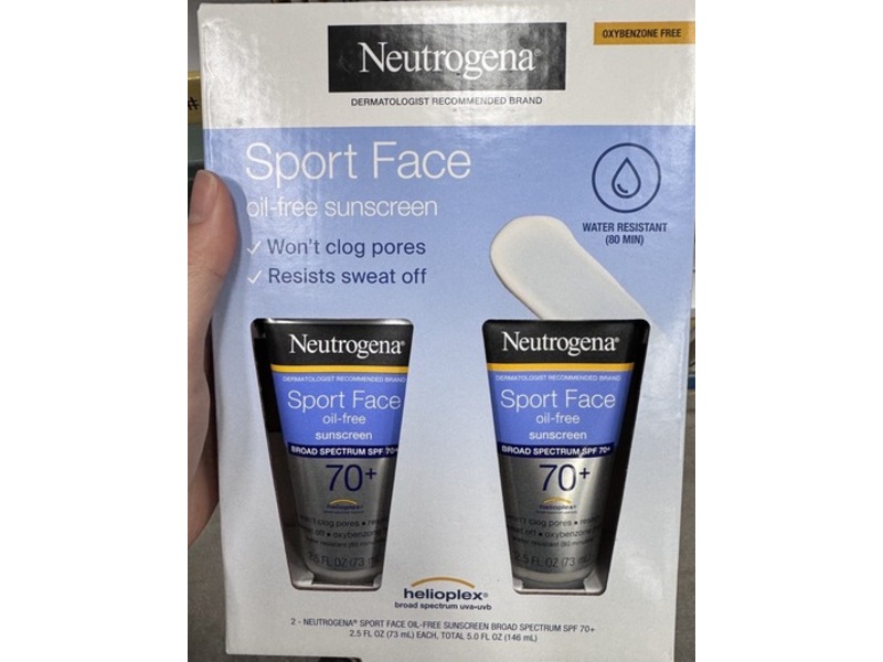 Neutrogena Sport Face Oil-Free Sunscreen, SPF 70+, 2.5 fl oz/73 mL, Pack Of 2