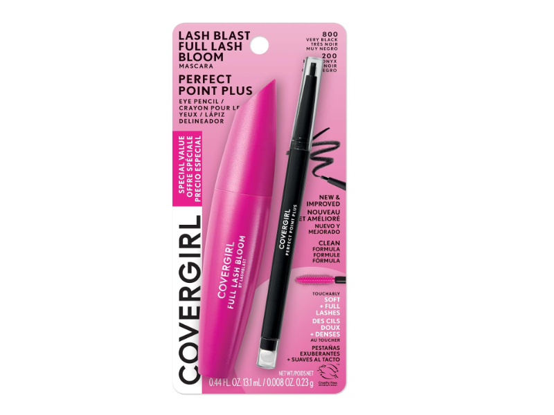CoverGirl Lash Blast Full Lash Bloom Mascara Perfect Point Plus Eyeliner Set, 800 Very Black, 200 Black Onyx
