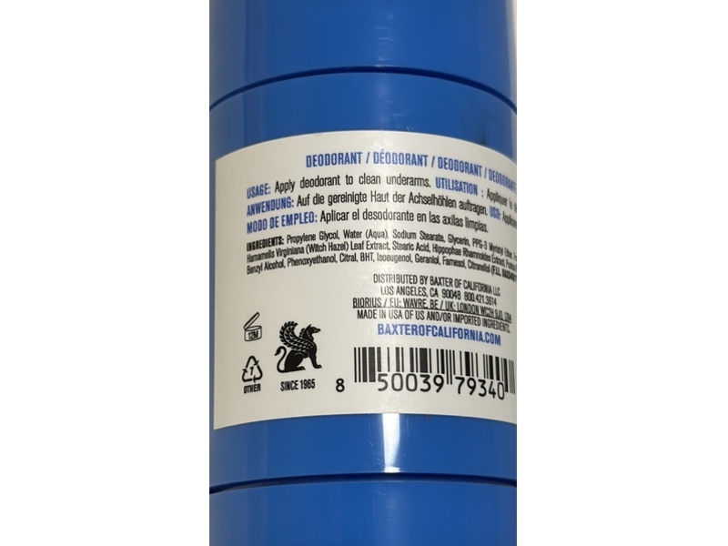 Baxter of California Deodorant, Cedarwood & Oakmoss, 2.65 fl oz/75 g