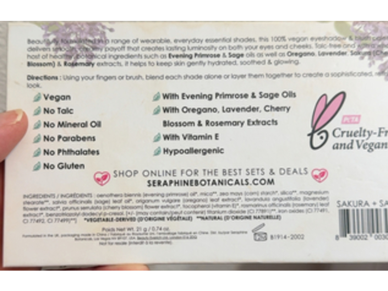 Seraphine Vegan Eyeshadow & Blush Palette, Sakura + Sage, 0.74 oz/21 g