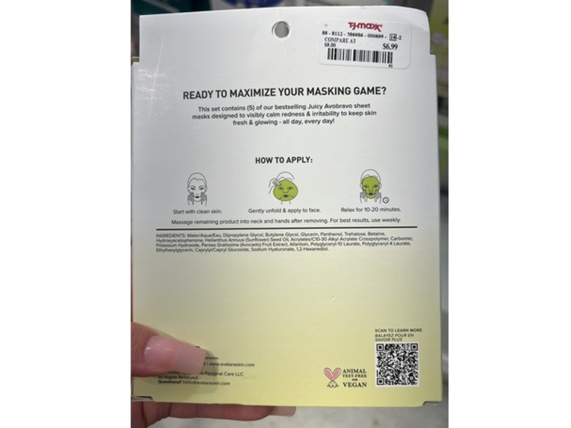 Avatara Juicy Avobravo Soothing Avocado Mask, 0.71 fl oz/21 mL, 5 Count