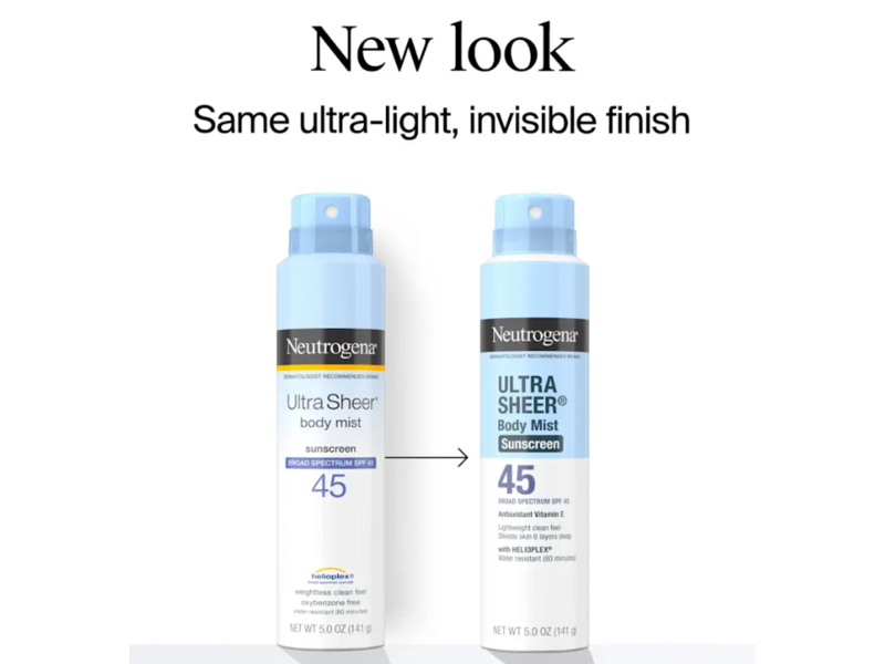 Neutrogena Ultra Sheer Body Mist Sunscreen, SPF 45, 5.0 oz/141 g, Pack Of 3