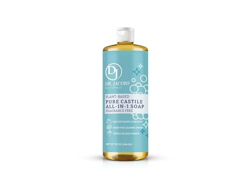 Dr. Jacobs Naturals Pure Castile All-In-One Soap, Fragrance Free, 32 oz/946 mL