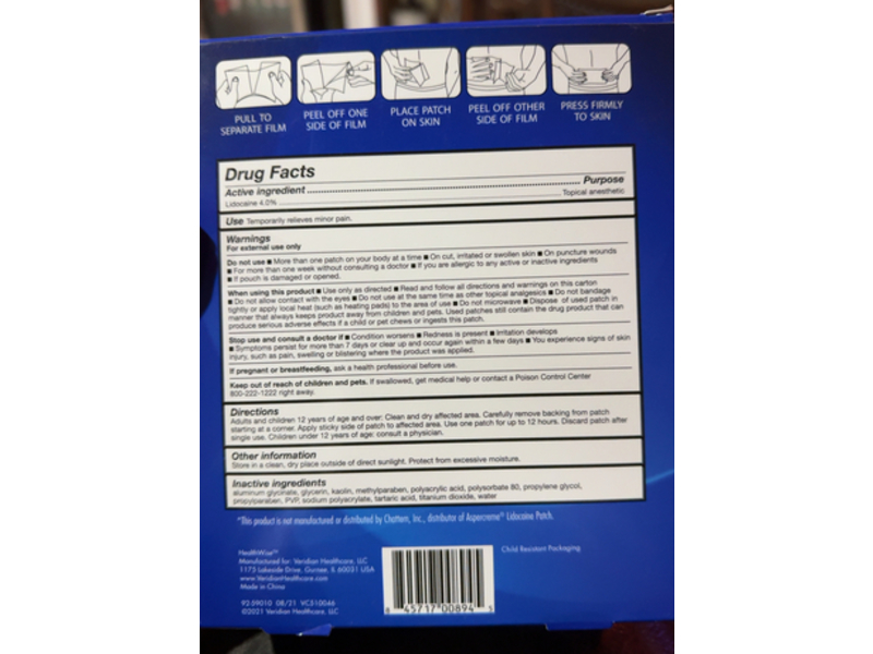 HealthWise Pain Relief Patch, Lidocaine, 15 Count