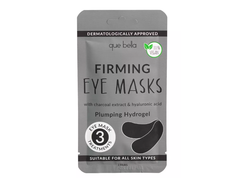 Que Bella Firming Eye Masks, Charcoal Extract & Hyaluronic Acid, 3 Pairs
