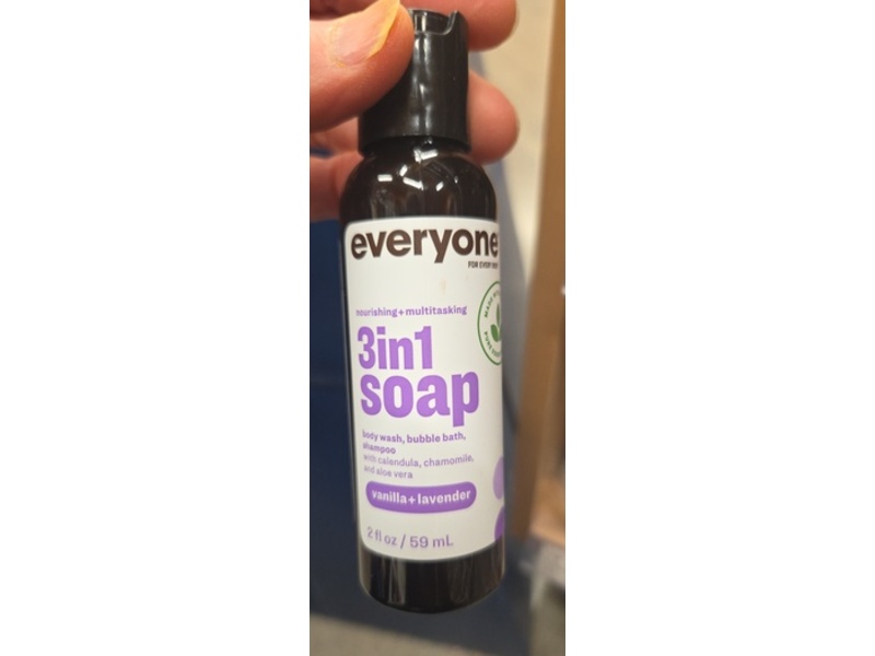 Everyone 3-In-1 Soap Body Wash, Bubble Bath, Shampoo, Vanilla + Lavender, 2 fl oz/59 mL