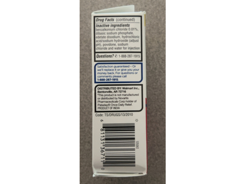 Equate Eye Allergy Itch Relief Solution, 0.085 fl oz/2.5 mL, Pack Of 2