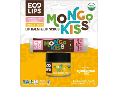 Eco Lips Mongo Kiss Lip Balm + Lip Scrub Set, Strawberry Lavender & Vanilla Honey, 0.25 oz