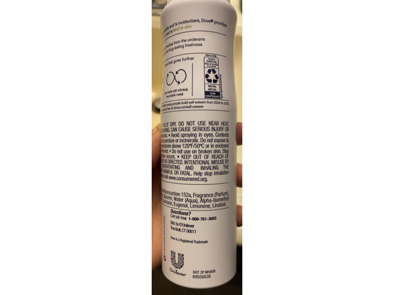 Dove Deodorant Spray, Cotton Flower & Sandalwood, 4 oz/113 g, Pack Of 3