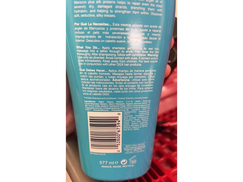 Ogx Hydrate & Repair + Argan Oil Of Morocco Shampoo, Extra Strength, 19.5 fl oz/577 mL