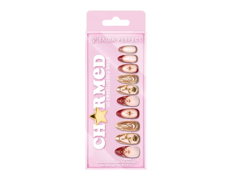 Salon Perfect Charmed Almond Press On Nails, Gold Rose, 0.07 oz/2 g, 30 Count