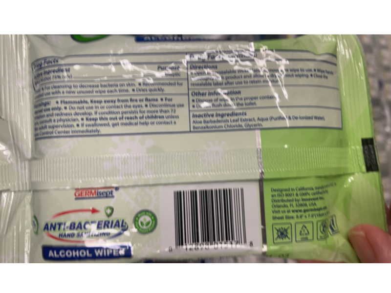 Gremisept Antibacterial Hand Sanitizing Wipes, 15 Count