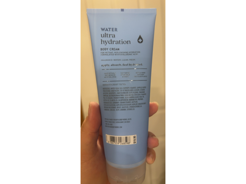 Bath & Body Works Water Ultra Hydration Body Cream, Hyaluronic Acid, 8 oz/226 g, Pack Of 2