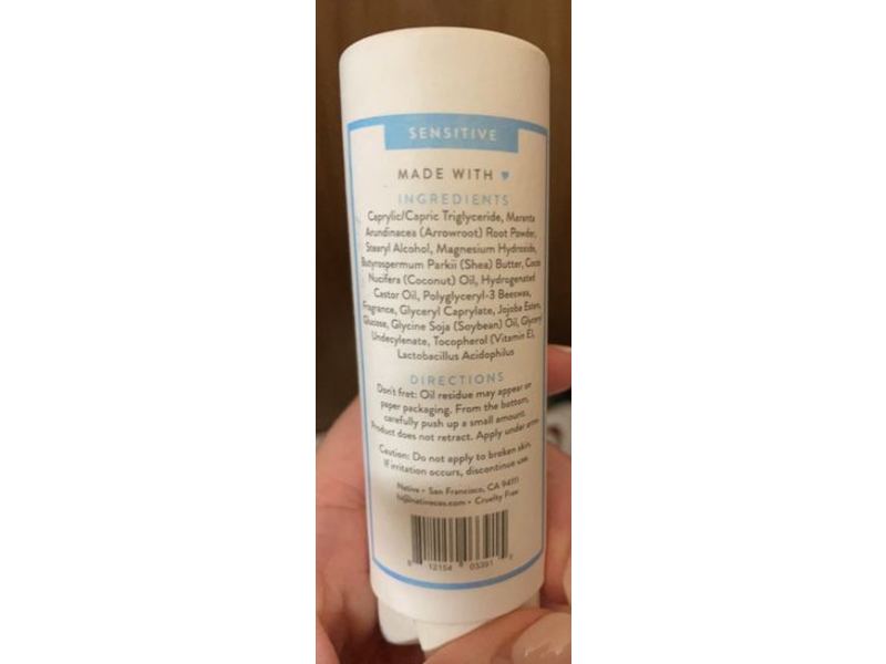 Native Sensitive Deodorant, Cotton & Lily, 2.65 oz/75 g