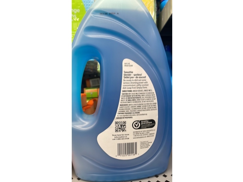 Simply Done Dish Soap, Fresh Scent, 56 fl oz/1.66 L
