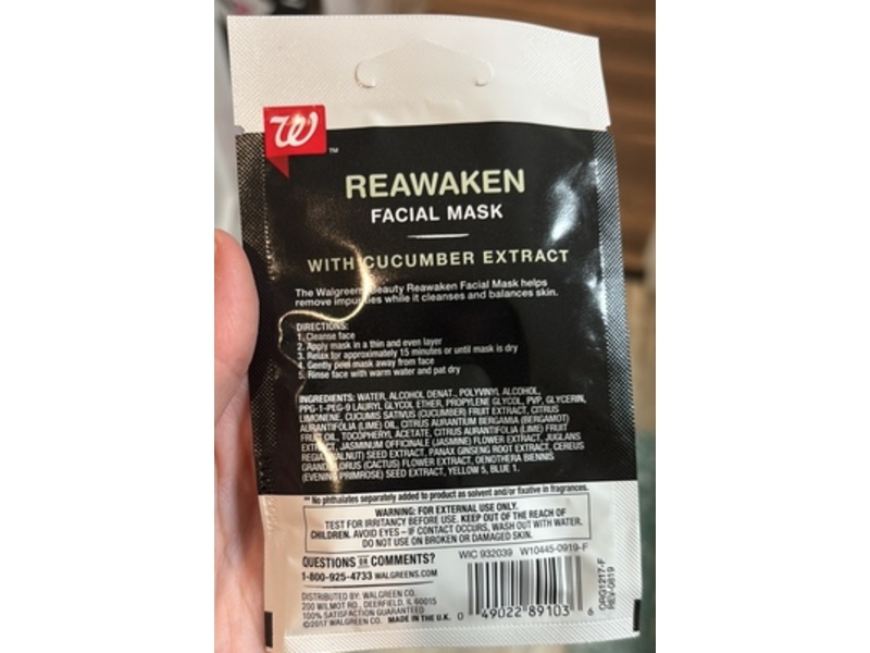 Walgreens Reawaken Facial Mask, Cucumber, 0.5 fl oz/14.7 mL