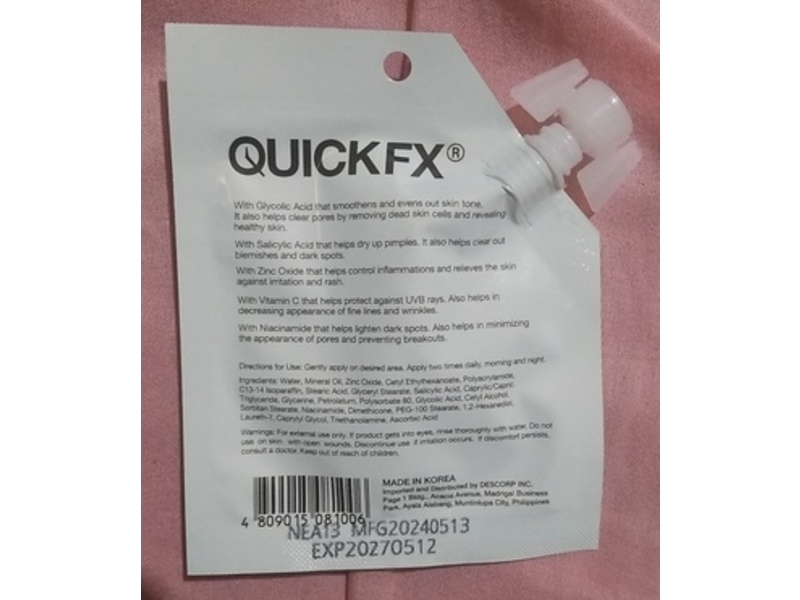 Quickfx Pimple Eraser, Glycolic Acid, Salicylic Acid, Zinc Oxide, Vitamin C & Niacinamide, 10 g