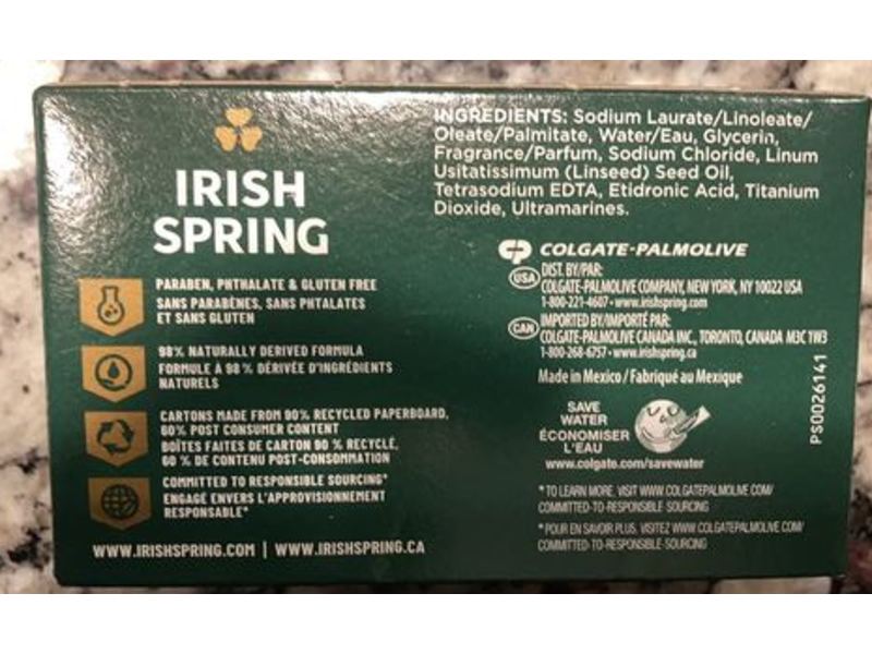 Irish Spring Icy Blast Fresh Deodorant Soap, Flaxseed Oil, 3.7 oz/104.8 g, 8 Count