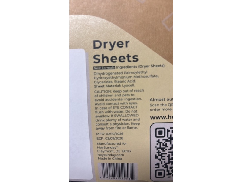 Hey Sunday Dryer Sheets, Fragrance Free, 30 Count