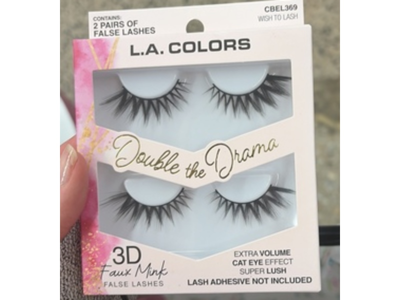 L.A. Colors Double The Drama False Lashes, 3D Faux Mink, 2 Pairs